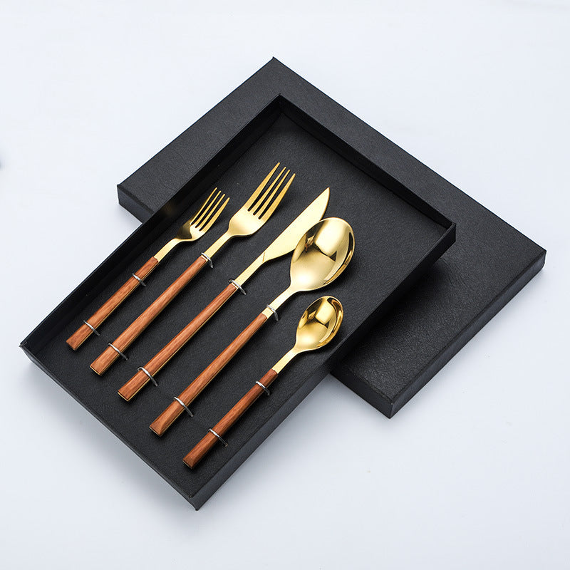 Wholesale 430 Stainless Steel Imitation Wood Grain Clip Handle Knife and Fork Spoon